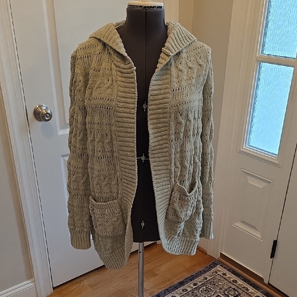 No Boundaries Sweaters - No Boundaries Fall Sage Green Knit Cardigan Sweater With Hood